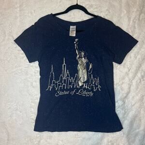5/$25 Navy Blue Sparkly Statue of Liberty Short Sleeve V-Neck T-Shirt Size Large